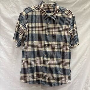 Patagonia Men's Blue and Cream Plaid Shirt